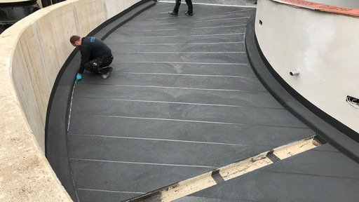 Foto einer Wierig-Flüssigkunststoffabdichtung einer Tiefgarage