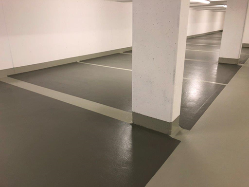 Flüssigkunststoffabdichtung einer Tiefgarage nach Sanierung