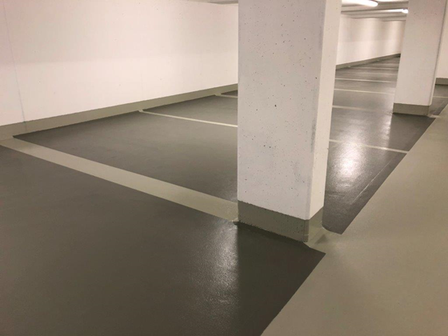 Flüssigkunststoffabdichtung einer Tiefgarage nach Sanierung